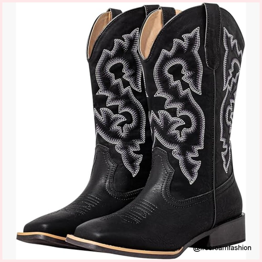 Extra Wide Calf Cowgirl Boots Square Toe Removable Cushion Western Style